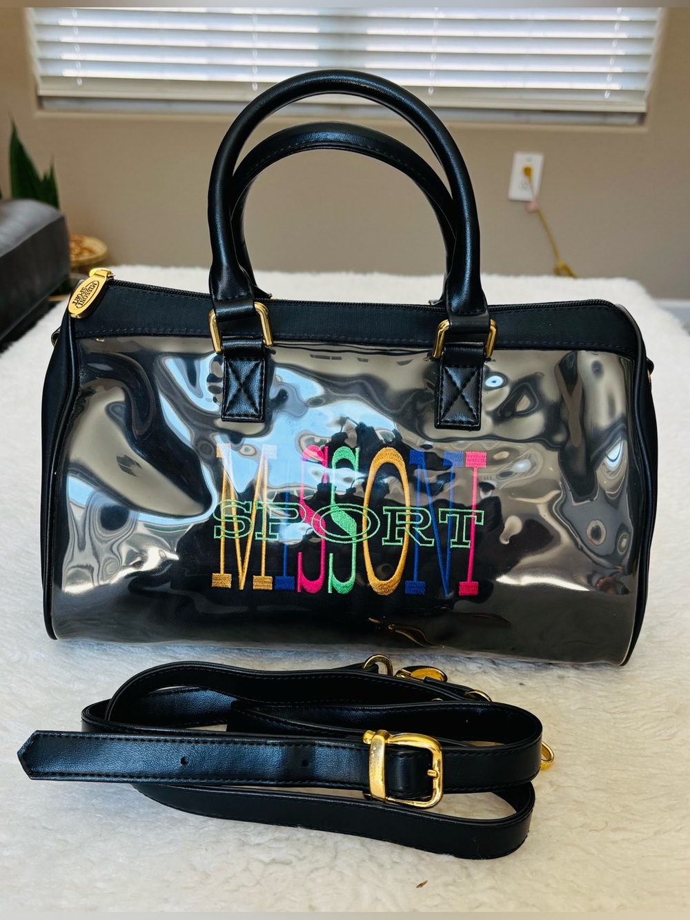 Missoni Sport Black Leather/Plastic Duffle/Shouldet Bag